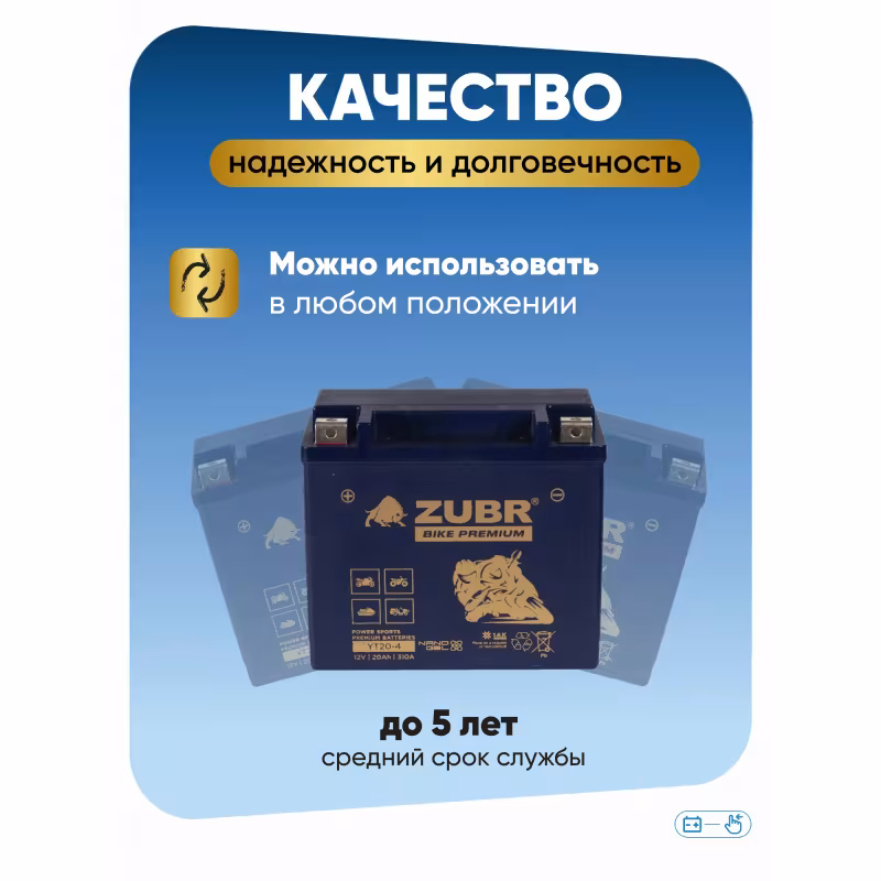 Аккумулятор Zubr Premium YTX20L-BS, 12В, 20 Ач