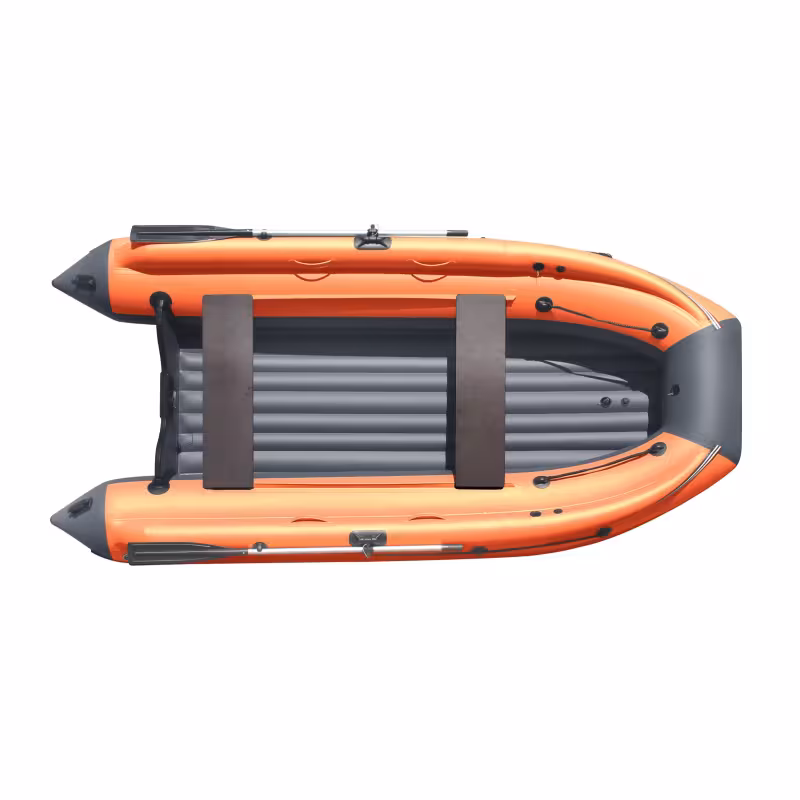 Лодка надувная ПВХ с интегрированным фальшбортом Angler Reef Triton 390, НДНД, темно-серый/оранжевый