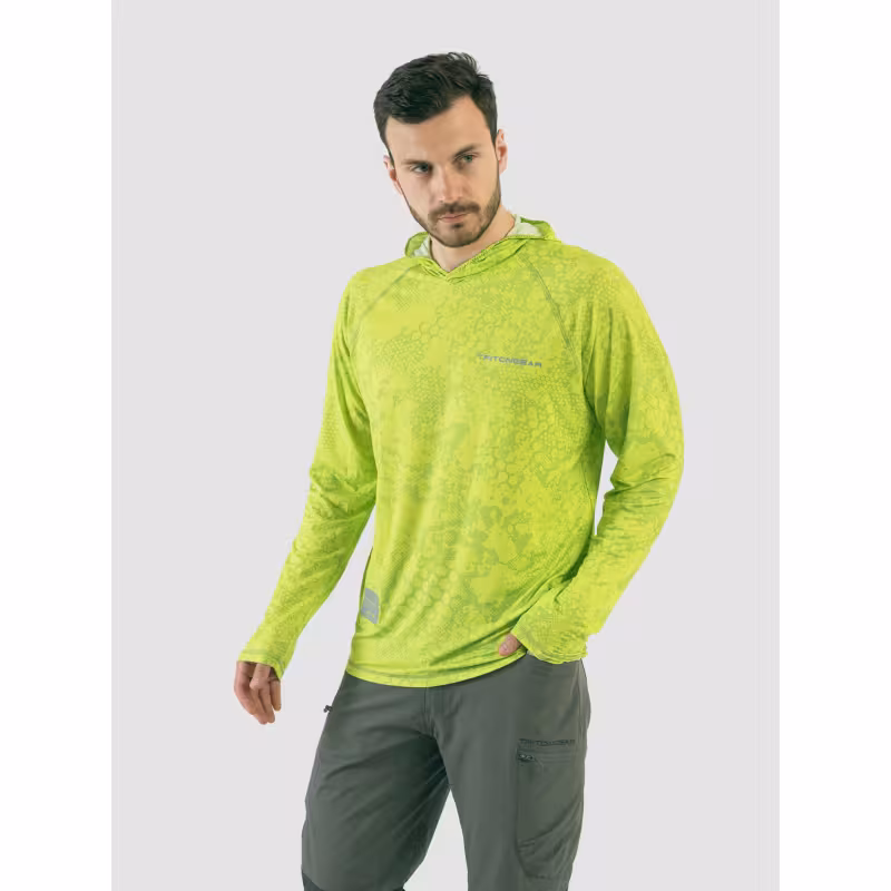 Джерси с капюшоном мужское Triton Gear Lime Print, ткань InterLock, желтый, размер 48-50