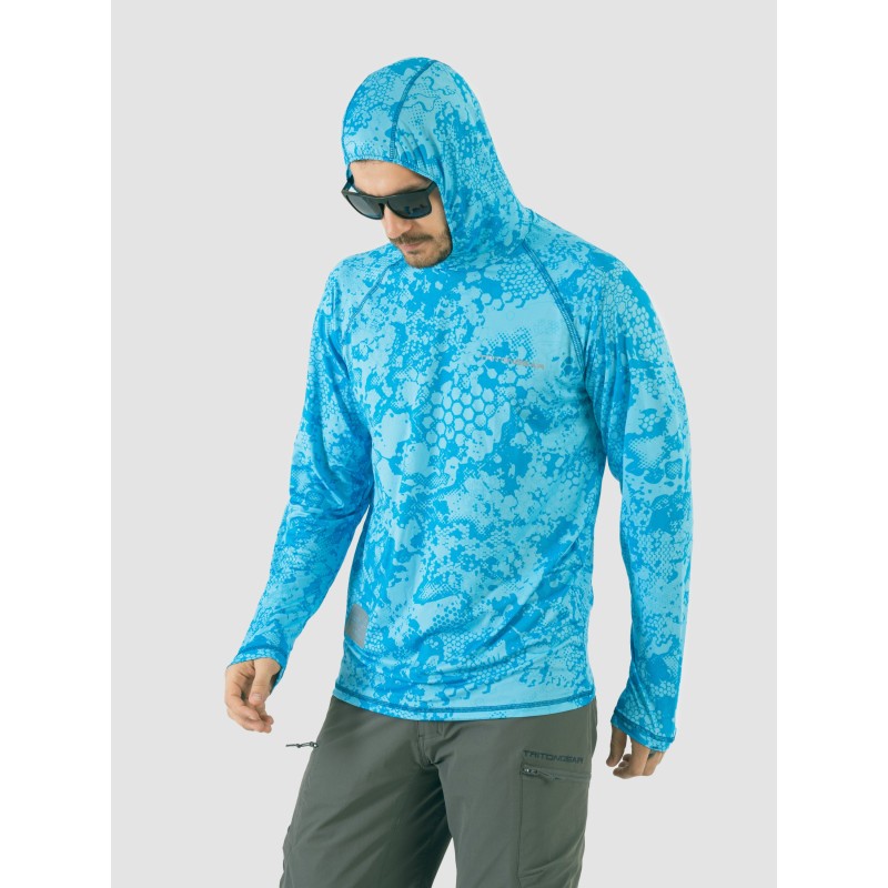 Джерси с  капюшоном мужское Triton Gear Blue Print, ткань InterLock, синий, размер 44-46