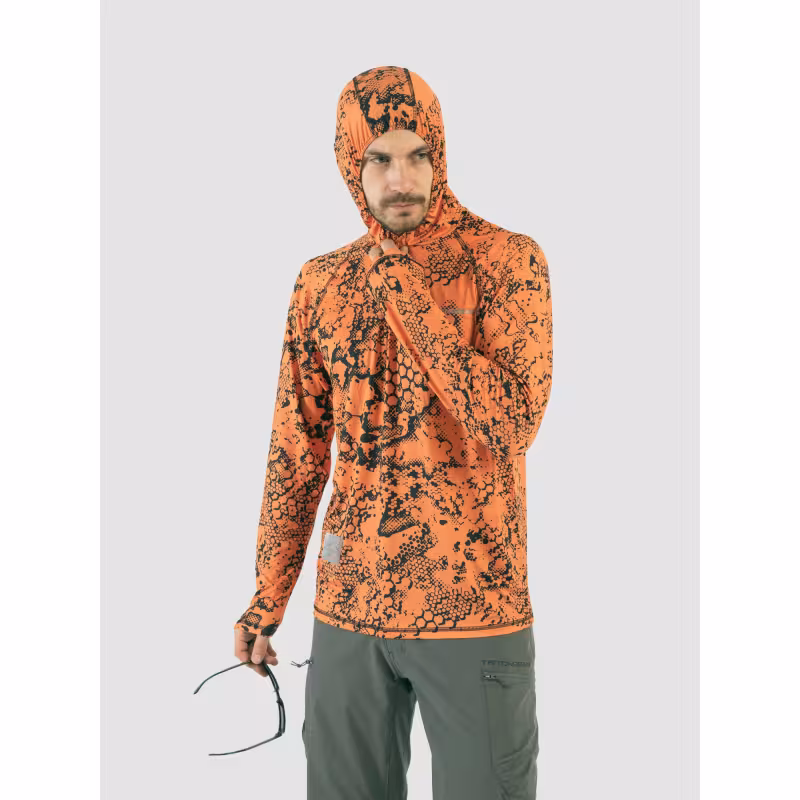 Джерси с капюшоном мужское Triton Gear Orange Print, ткань InterLock, оранжевый, размер 52-54