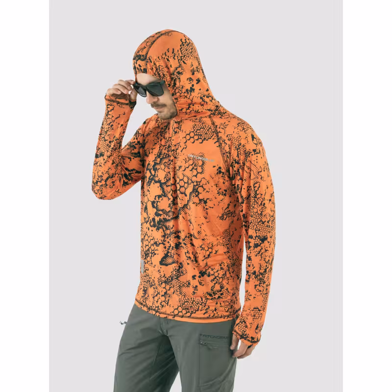 Джерси с капюшоном мужское Triton Gear Orange Print, ткань InterLock, оранжевый, размер 60-62