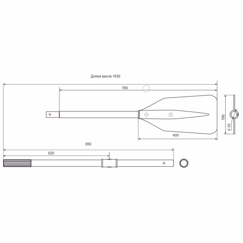 Весло алюминиевое Badger DJ201BB, 16330 мм