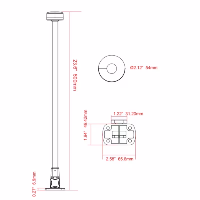 Огонь топовый Anheart Marine 600 мм на стойке c основанием