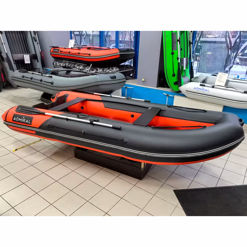 Лодка надувная ПВХ Адмирал 375 S Pro Lite, пайол фанерный, графит/голубой