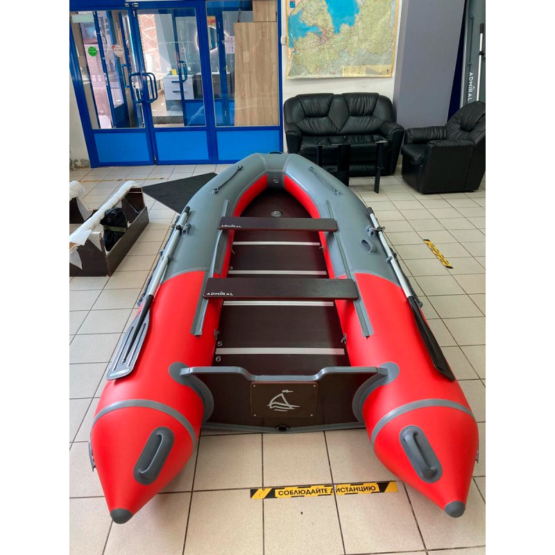 Лодка надувная ПВХ Адмирал 375 S Pro Lite, пайол фанерный, графит/голубой