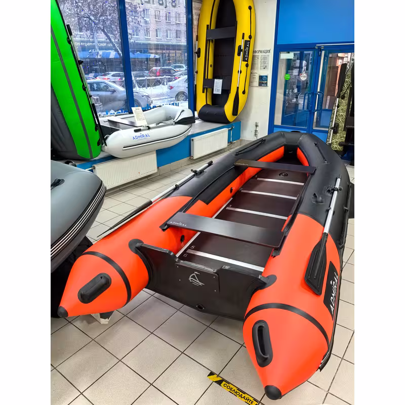 Лодка надувная ПВХ Адмирал 375 S Pro Lite, пайол фанерный, графит/голубой