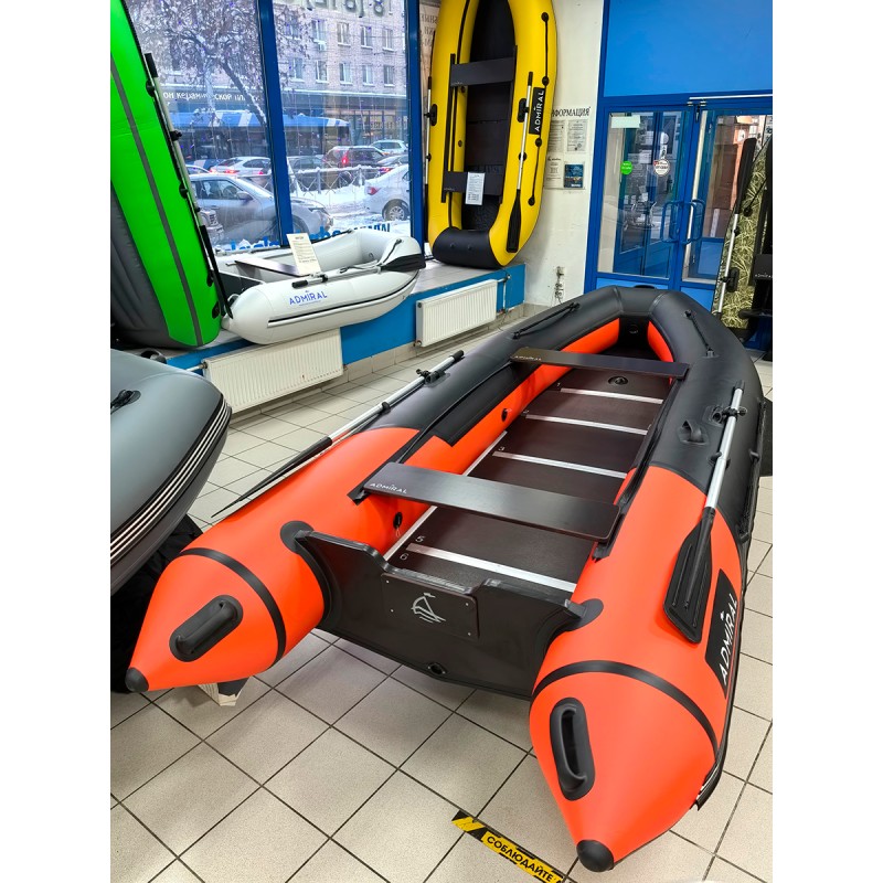 Лодка надувная ПВХ Адмирал 375 S Pro Lite, пайол фанерный, графит/голубой