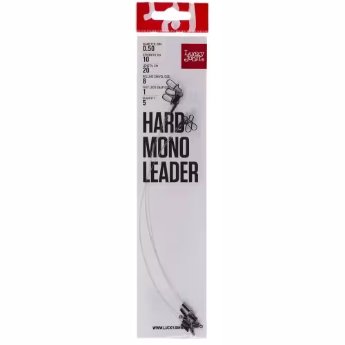 Поводки Lucky John Hard Mono LJH7550-020, оснащённые вертлюгом и застёжкой, 10 кг, 20 см (5 шт)