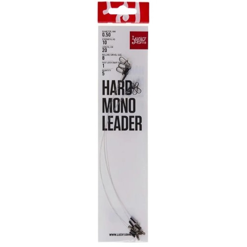 Поводки Lucky John Hard Mono LJH7550-020, оснащённые вертлюгом и застёжкой, 10 кг, 20 см (5 шт)
