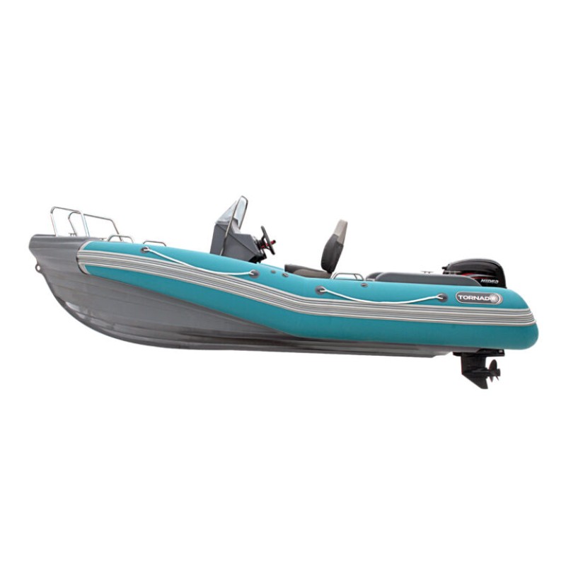 Лодка надувная РИБ с рулевой консолью Angler Tornado 470, серый/оранжевый