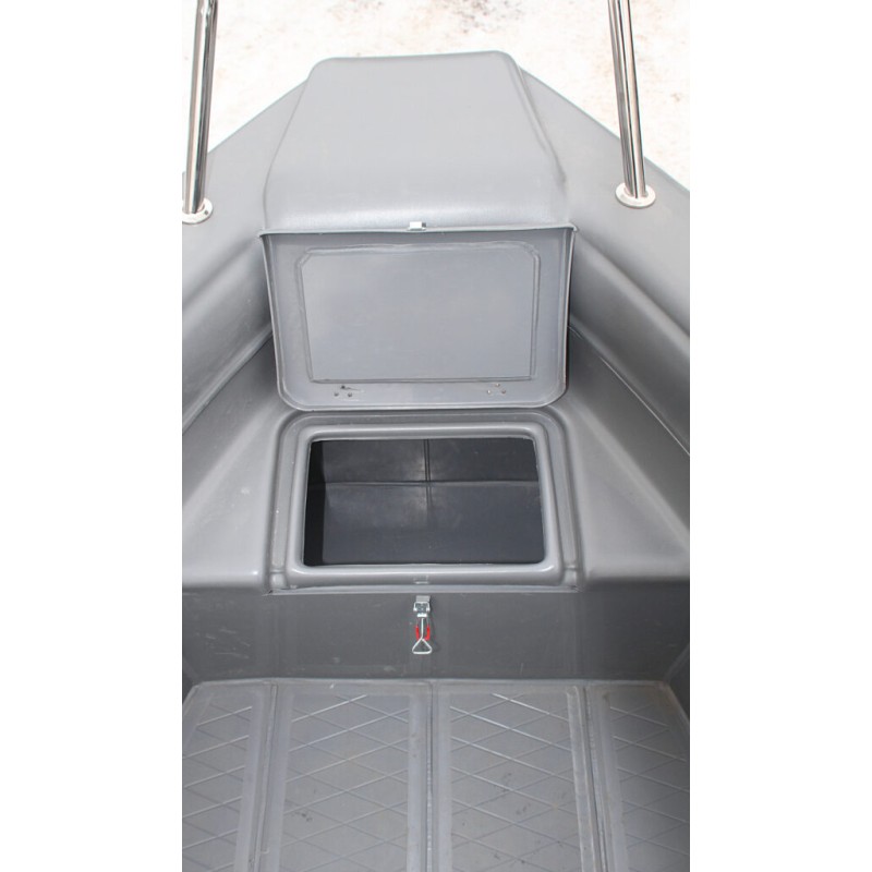 Лодка надувная РИБ с рулевой консолью Angler Tornado 470, серый/оранжевый