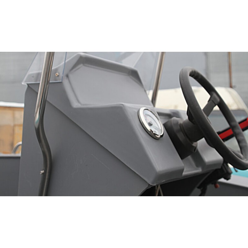 Лодка надувная РИБ с рулевой консолью Angler Tornado 470, серый/оранжевый