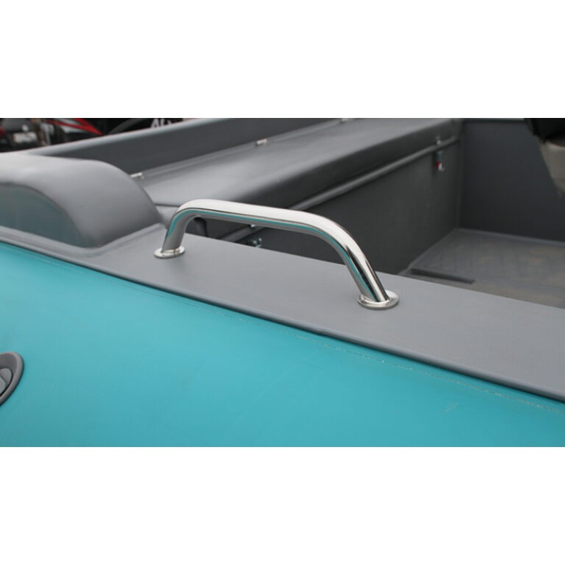 Лодка надувная РИБ с рулевой консолью Angler Tornado 470, серый/оранжевый