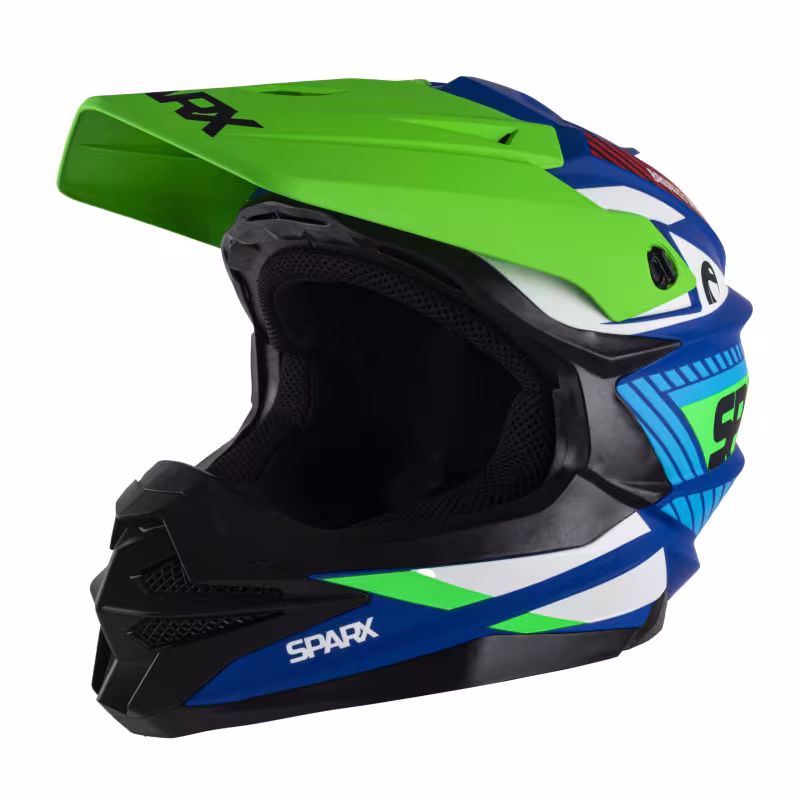 Мотошлем Sparx Fenix Gravity JK6803, синий/зеленый матовый, размер S