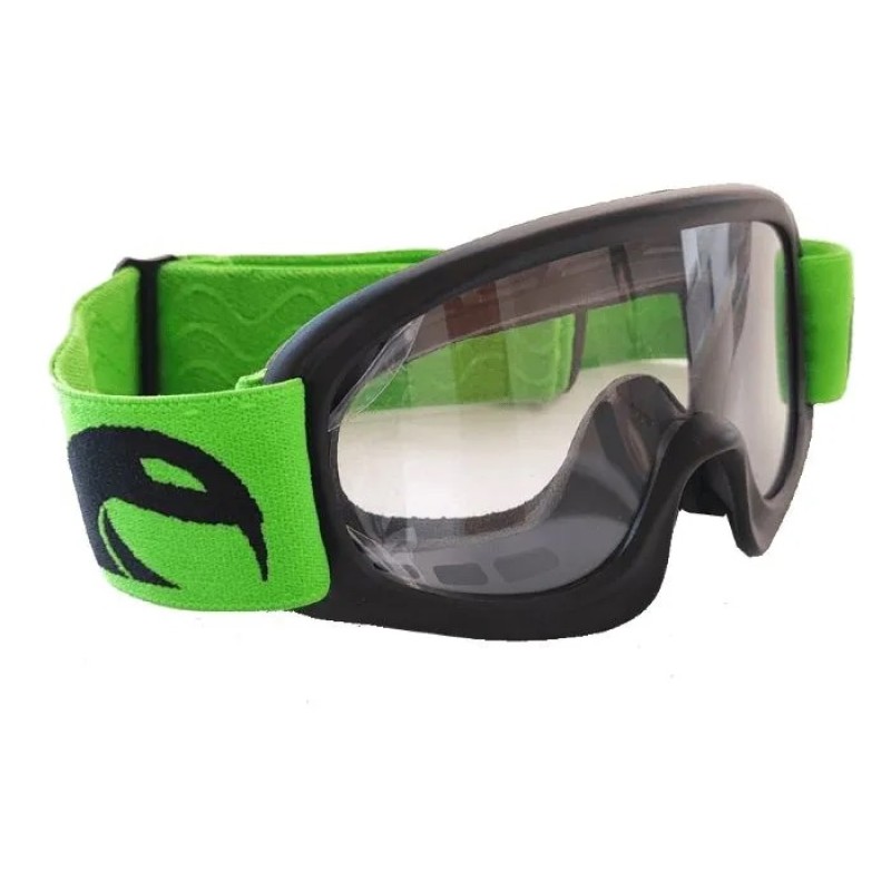 Мотоочки детские Sparx Pioner, черный/зелёный, прозрачная линза