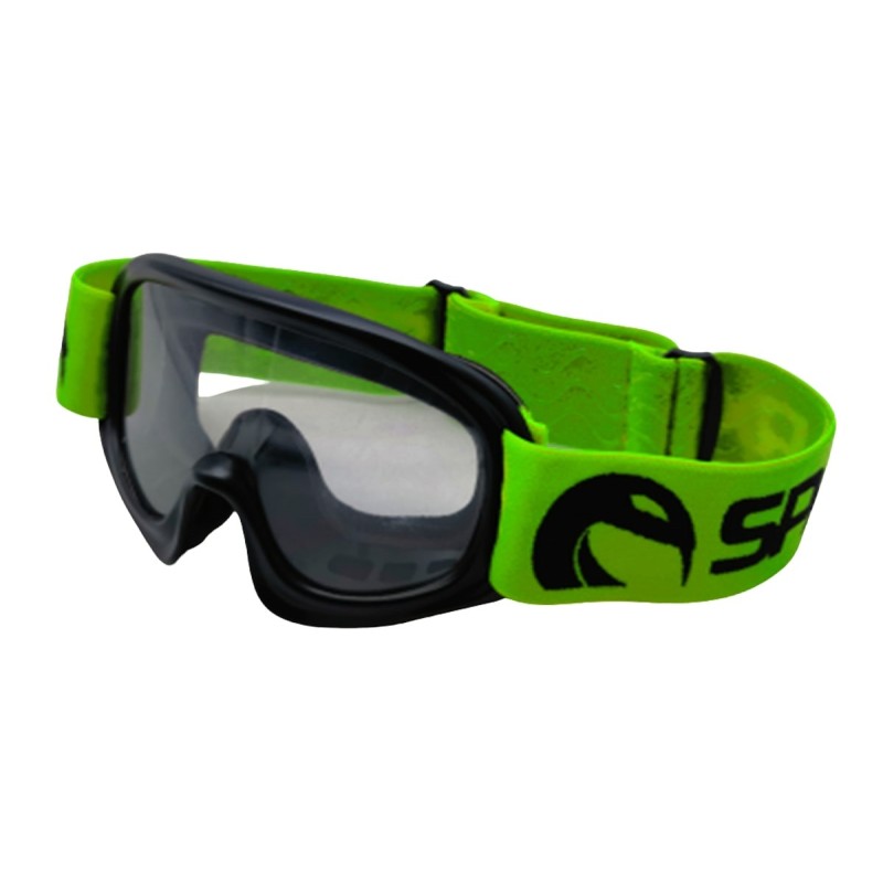 Мотоочки детские Sparx Pioner, черный/зелёный, прозрачная линза