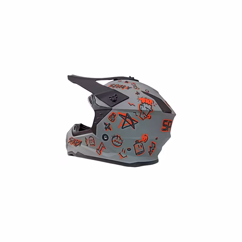 Мотошлем детский Sparx Jet  Graffity WS-905, серый/оранжевый матовый люминесцентный, размер YXL