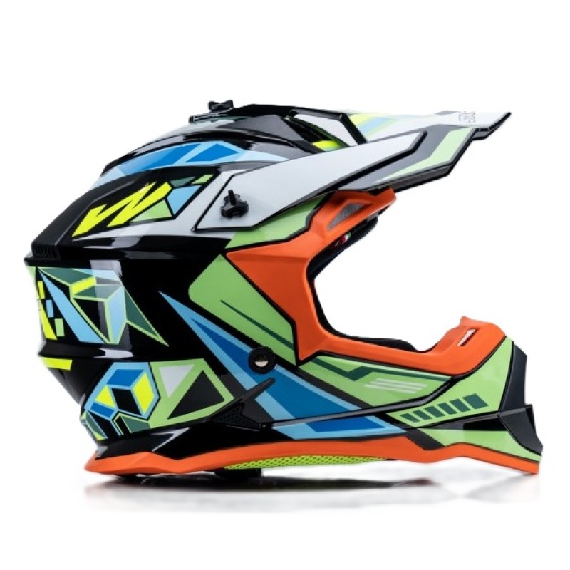 Мотошлем Starezzi Lazy Boy Geometrium Style 1, оранжевый/черный/зеленый/голубой, размер S