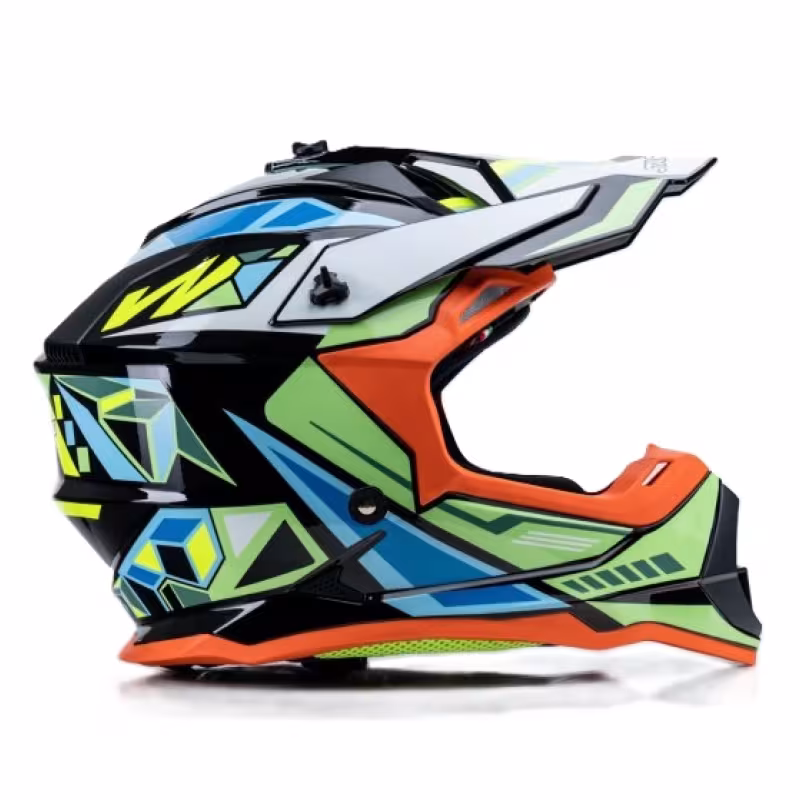 Мотошлем Starezzi Lazy Boy Geometrium Style 1, оранжевый/черный/зеленый/голубой, размер L
