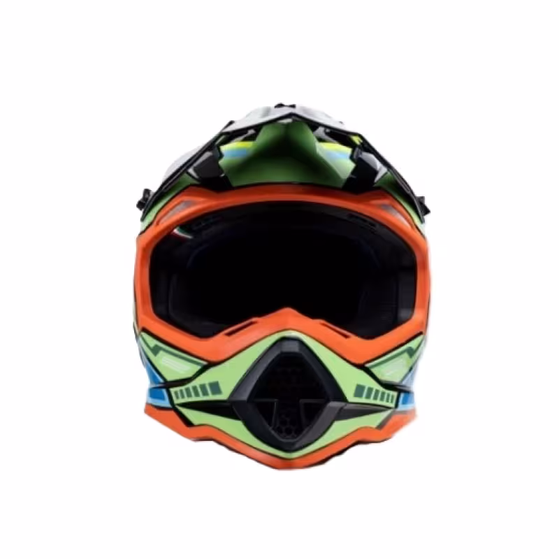 Мотошлем Starezzi Lazy Boy Geometrium Style 1, оранжевый/черный/зеленый/голубой, размер XL