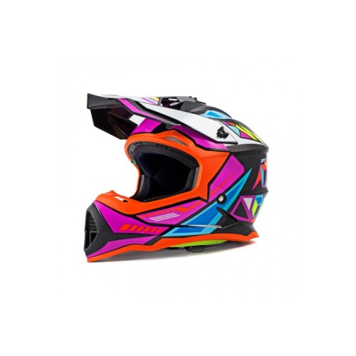 Мотошлем Starezzi Lazy Boy Geometrium Style 3, оранжевый/синий/фиолетовый, размер M