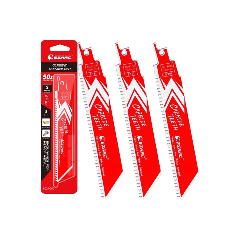 Пилки для сабельной пилы по металлу Ezarc 8021C06, 8TPI, 150 мм, 3 шт