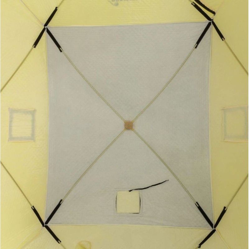 Палатка-куб утепленная для зимней рыбалки Premier Fishing Лонг-2, 2-местная, 210x180x175 см, желтый/серый