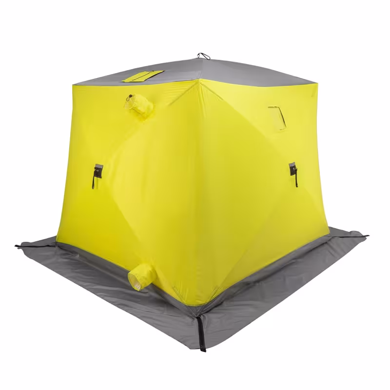 Палатка-куб утепленная для зимней рыбалки Premier Fishing Лонг-2, 2-местная, 210x180x175 см, желтый/серый