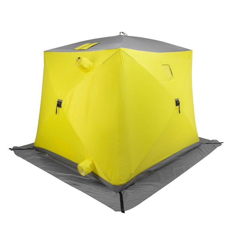 Палатка-куб утепленная для зимней рыбалки Premier Fishing Лонг-2, 2-местная, 210x180x175 см, желтый/серый