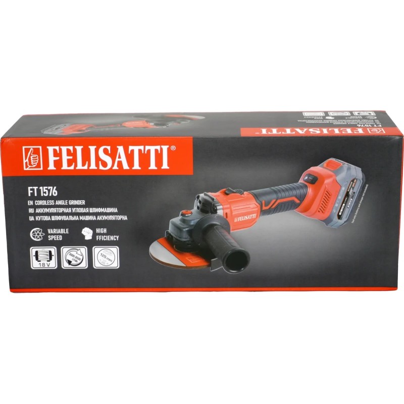 Шлифмашина угловая аккумуляторная Felisatti FT1576 (с АКБ)