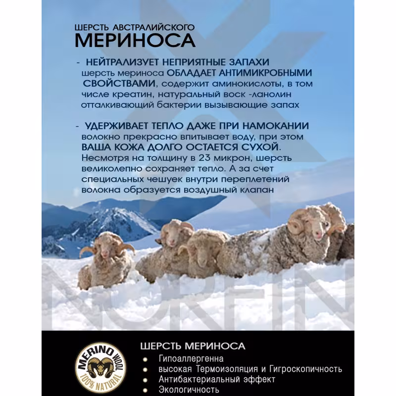 Термоноски Norfin T3M Nordic Merino Long, серый, размер 42-44