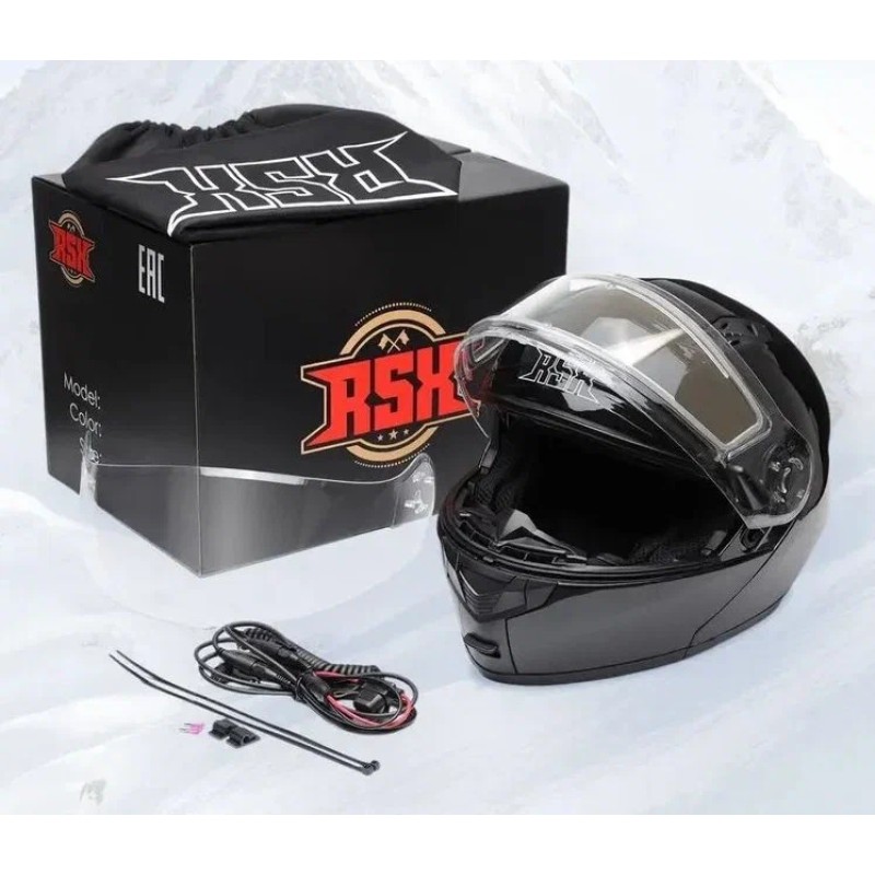 Мотошлем зимний с подогревом RSX Spark Winter, черный, размер L