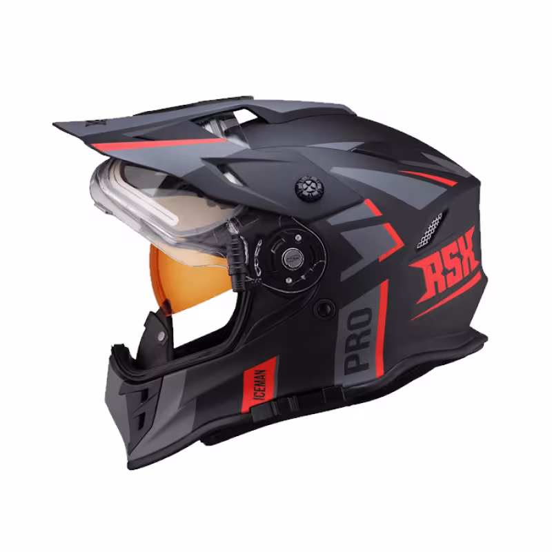 Мотошлем зимний с подогревом RSX Iceman Winter, черный/красный матовый, размер М