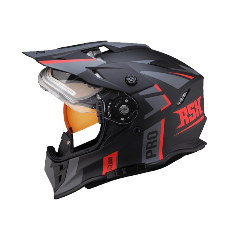 Мотошлем зимний с подогревом RSX Iceman Winter, черный/красный матовый, размер XL