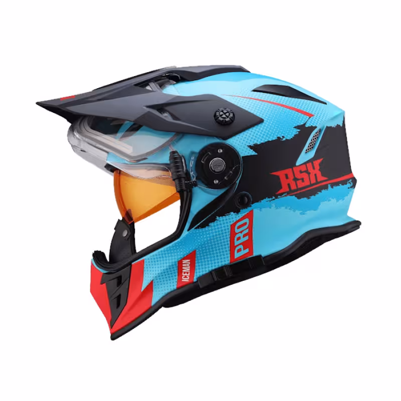 Мотошлем зимний с подогревом RSX Iceman Winter, красный/голубой матовый, размер L