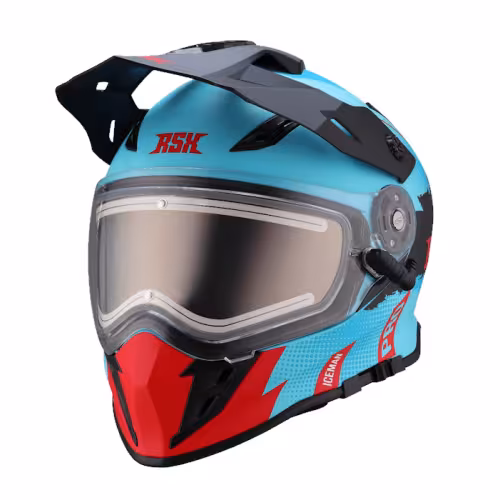 Мотошлем зимний с подогревом RSX Iceman Winter, красный/голубой матовый, размер XL