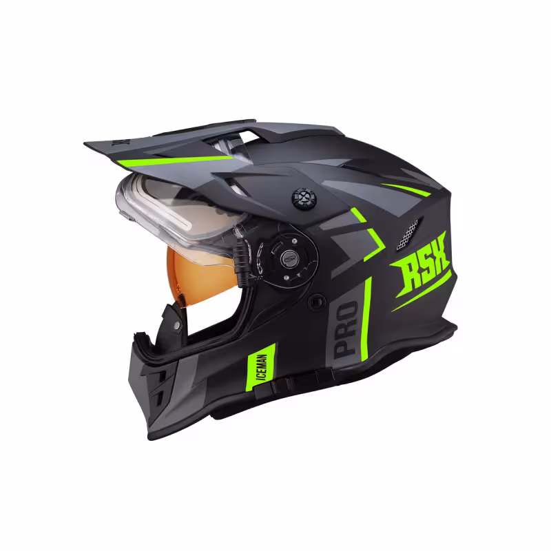 Мотошлем зимний с подогревом RSX Iceman Winter, черный/зеленый матовый, размер М