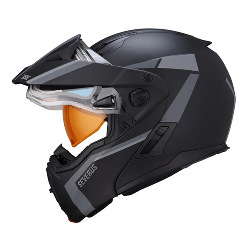 Мотошлем зимний с подогревом RSX Severus, черный/серый матовый, размер L