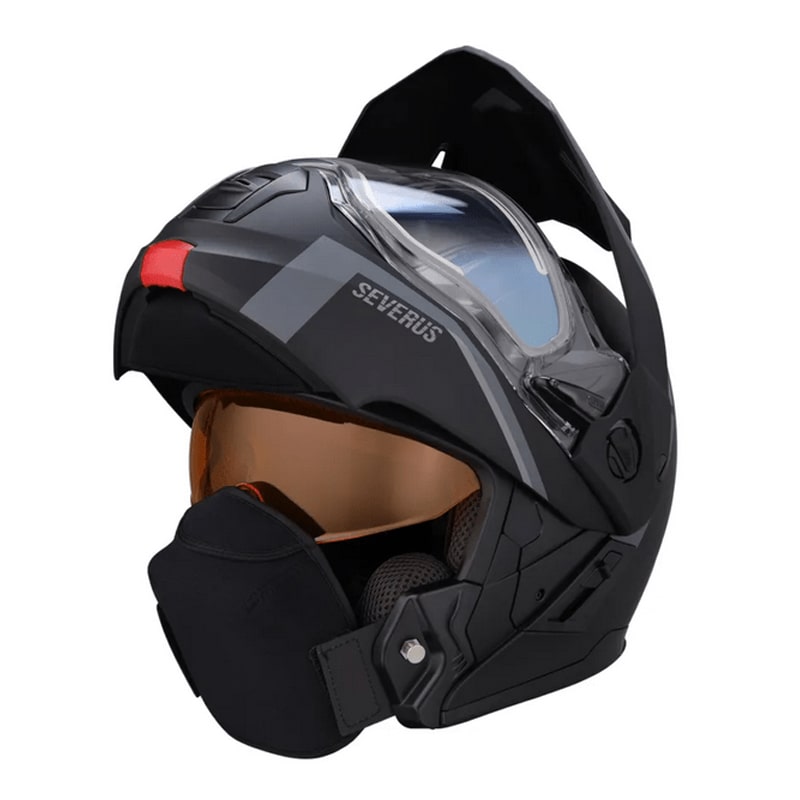 Мотошлем зимний с подогревом RSX Severus, черный/серый матовый, размер 2XL