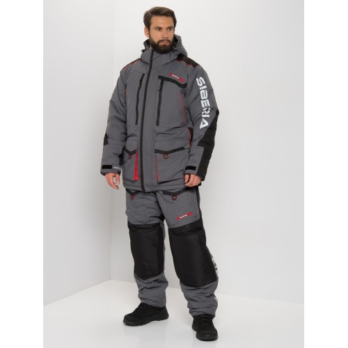 Костюм мужской Huntsman Siberia, ткань Breathable, серый/черный, размер 60-62, 182-188 см
