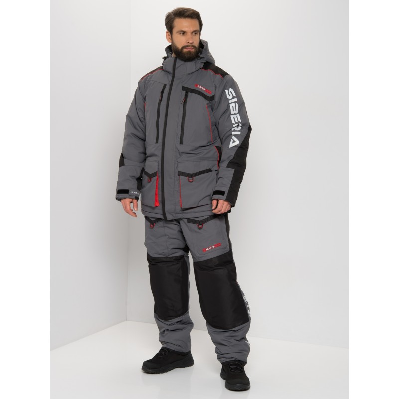 Костюм мужской Huntsman Siberia, ткань Breathable, серый/черный, размер 60-62, 182-188 см