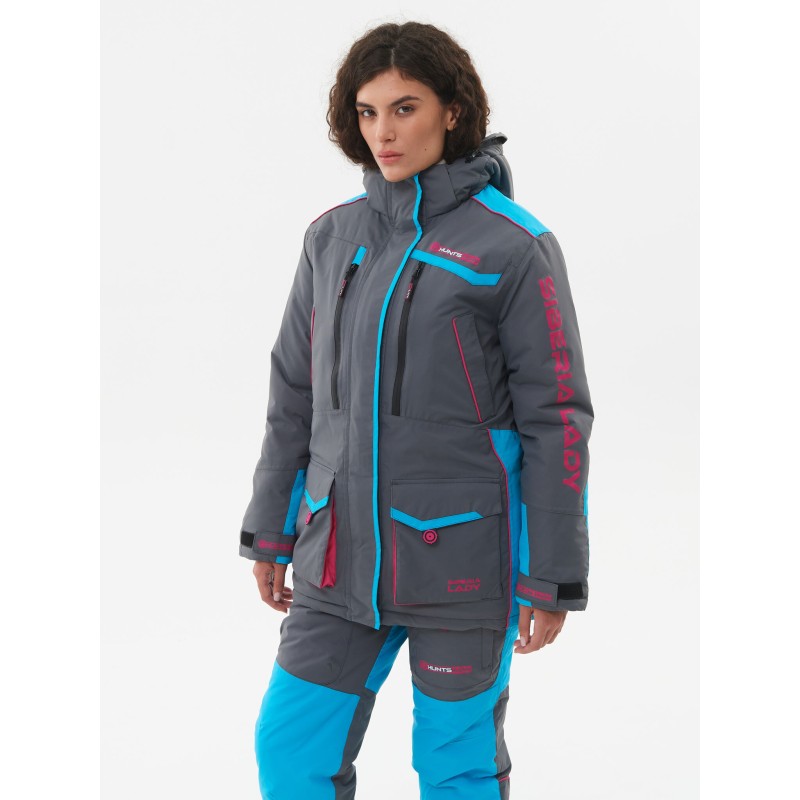 Костюм женский Huntsman Siberia, ткань Breathable, серый/голубой, размер 40-42, 158-164 см