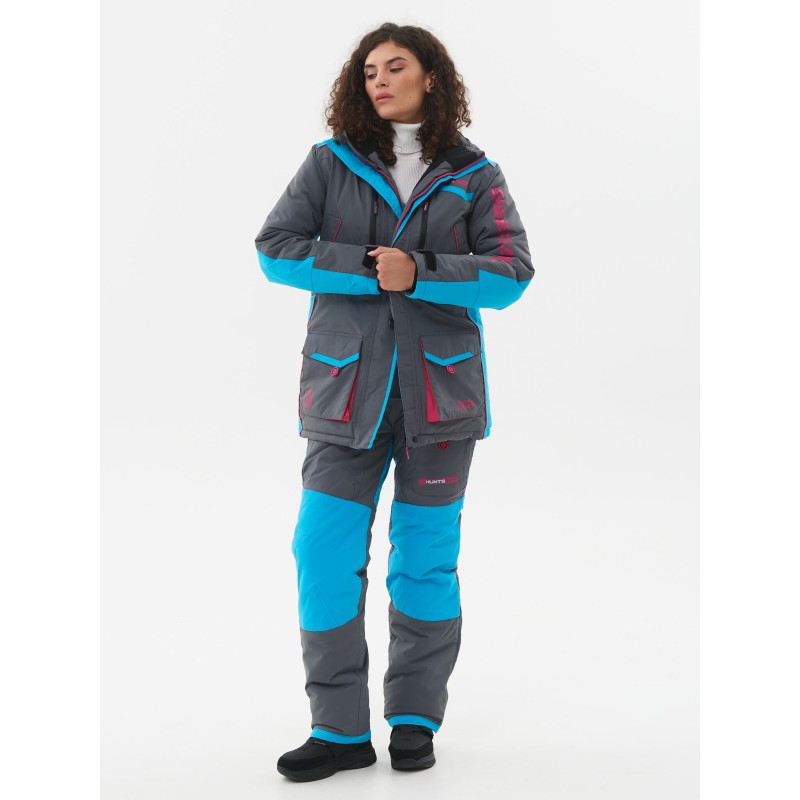 Костюм женский Huntsman Siberia Lady, ткань Breathable, серый/голубой, размер 52-54, 170-176 см