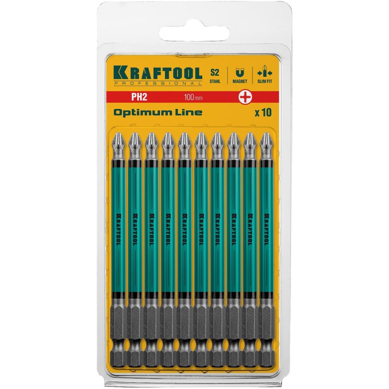 Биты Kraftool Optimum Line PH-2,  тип E, 100 мм, 1/4