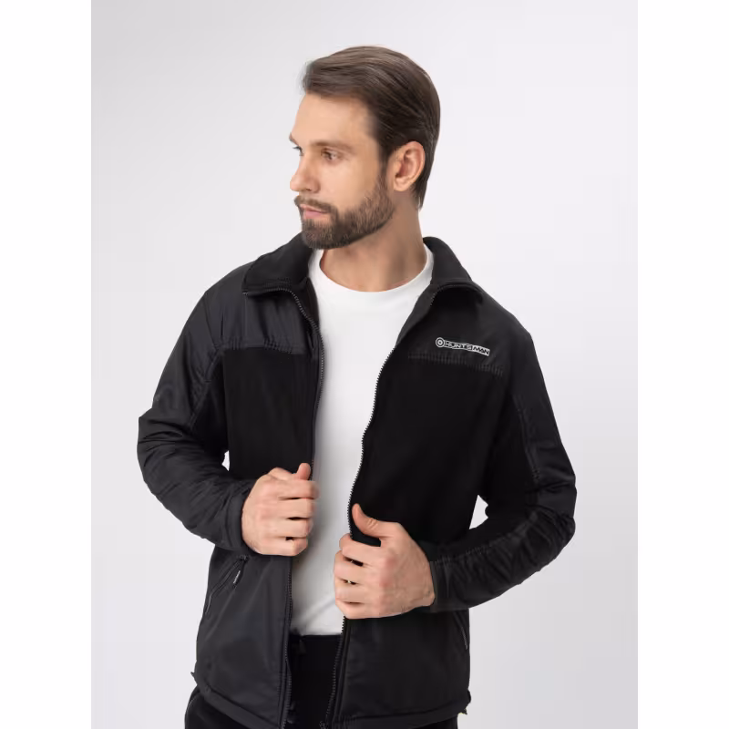 Куртка мужская Huntsman Пикник Люкс, флис, черный, размер 60-62, 182-188 см