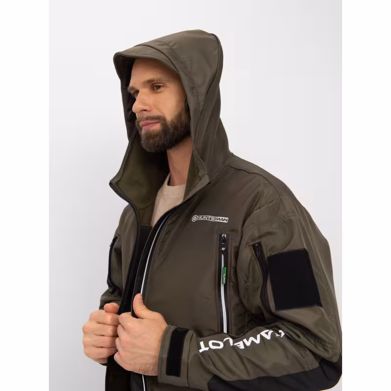 Куртка мужская Huntsman Камелот, Softshell, хаки, размер 52-54, 182 см