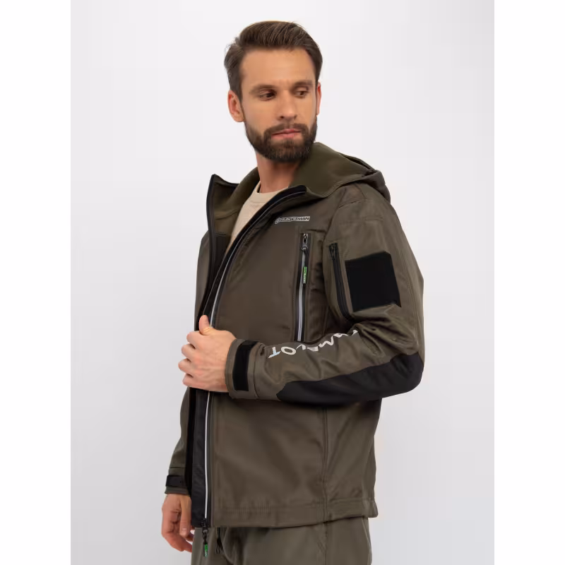 Куртка мужская Huntsman Камелот, Softshell, хаки, размер 52-54, 182 см