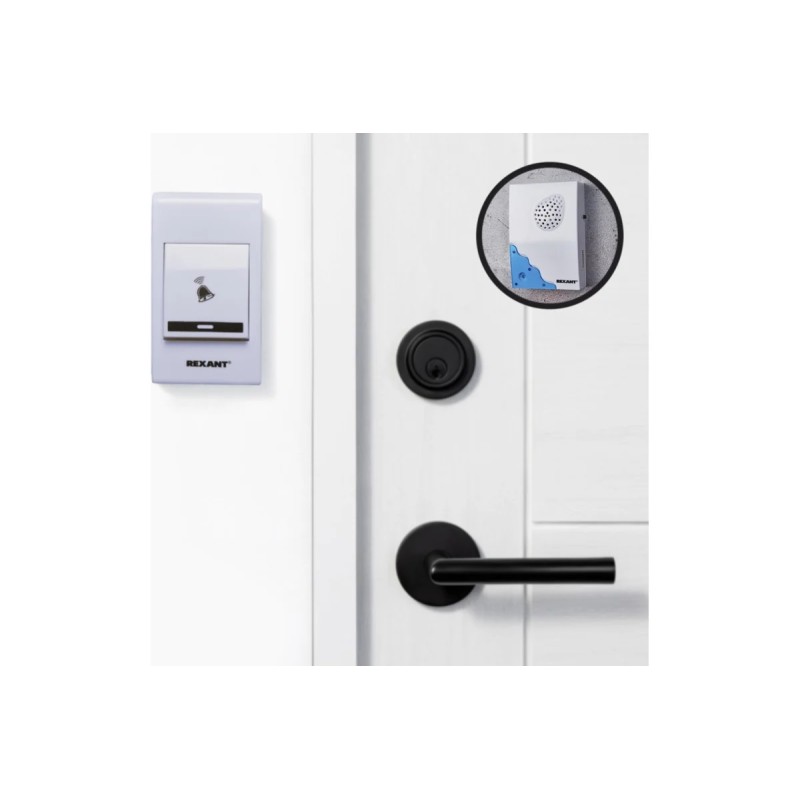 Звонок дверной беспроводной Rexant RX-1 73-0010, 32 мелодии, белый/синий