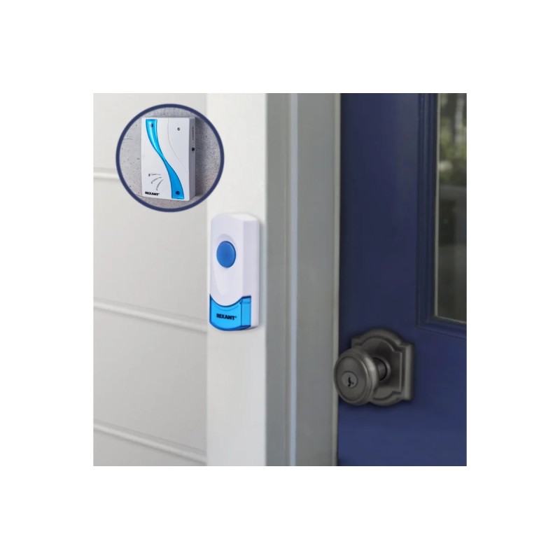 Звонок дверной беспроводной Rexant RX-2 73-0020, 32 мелодии, белый/синий